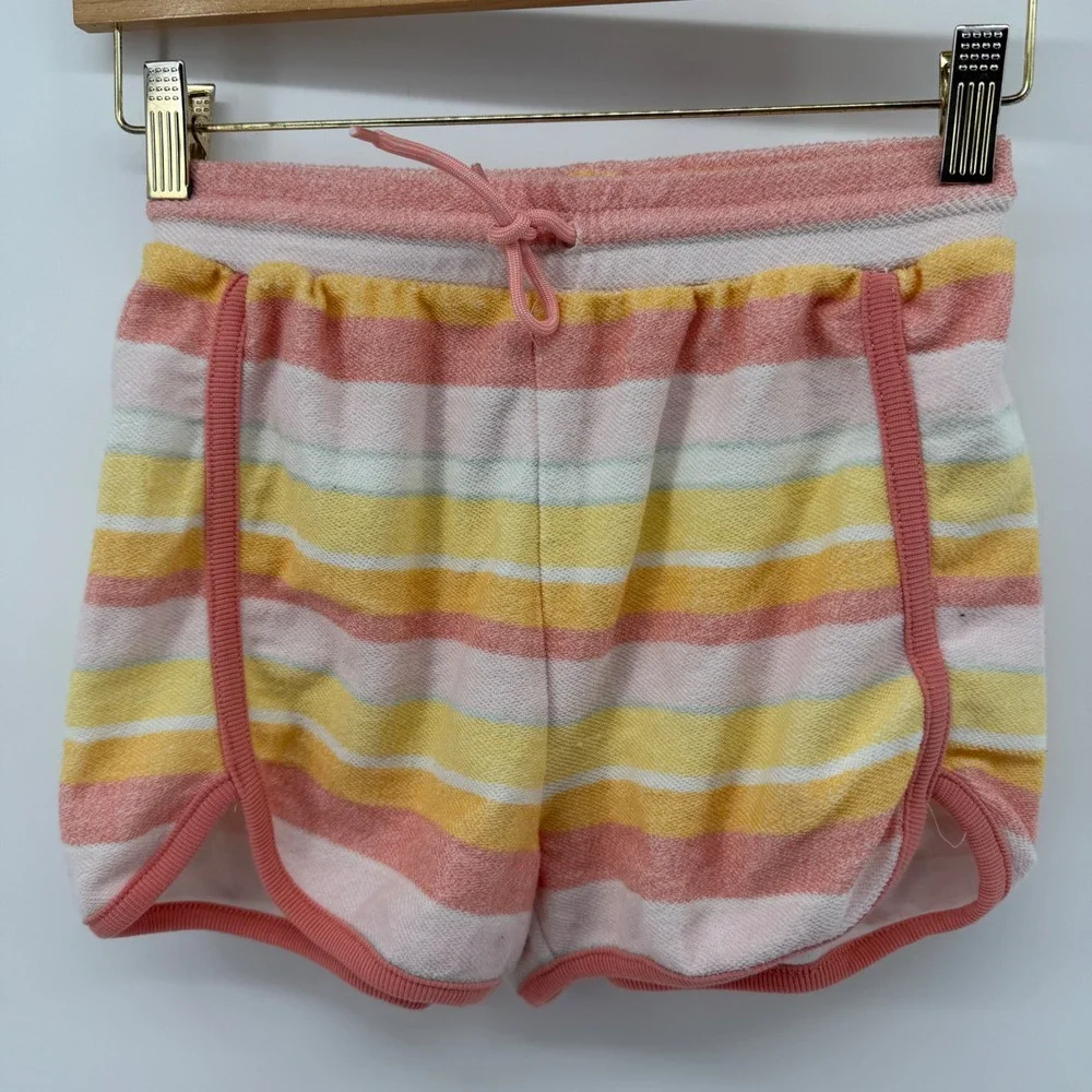 Haute Hippie Style Terry Cloth Lounge Set Striped Crop Top and Shorts Pink XS